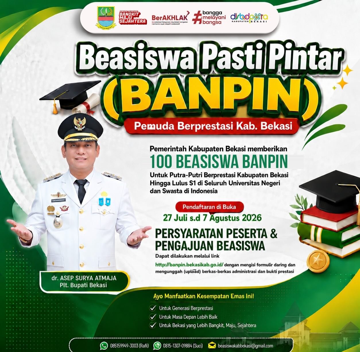 100 Beasiswa BANPIN Dibuka, Pemkab Bekasi Ajak Pemuda Berprestasi Raih Pendidikan Tinggi